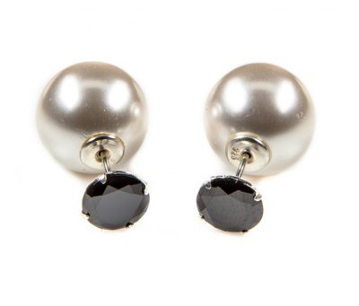 11074 Double Dots Black Zirkone White Pearl