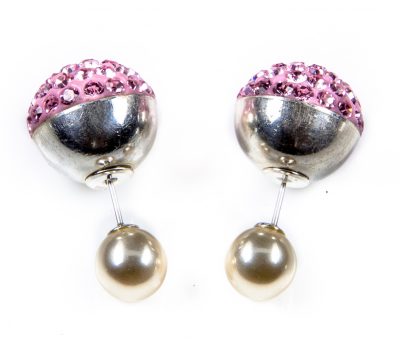 11085 Double Dots Silver Pink Crystal